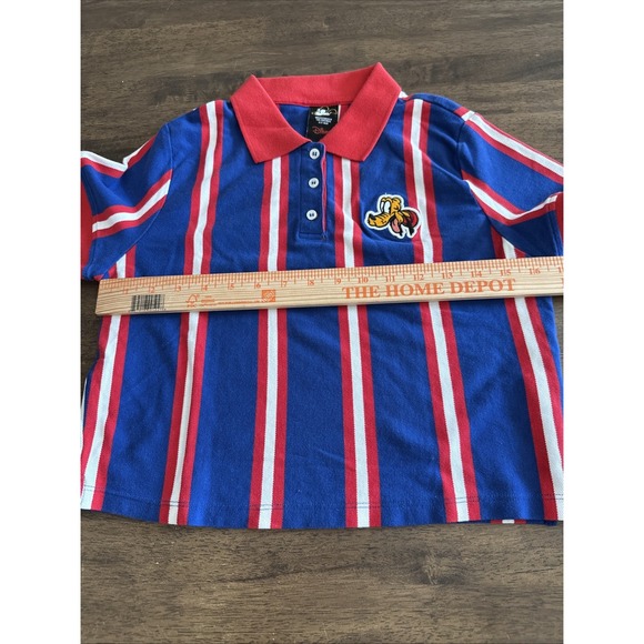 Disney X Forever 21 Pluto Striped Polo Shirt Blue Red Youth Large Y2K Collab - Picture 6 of 6